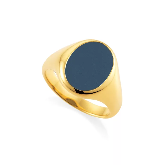 Sinettisormus Romeo & Julia Lite, 18k keltakulta, sininen onyksi, ovaali 14.5 x 11.0 mm