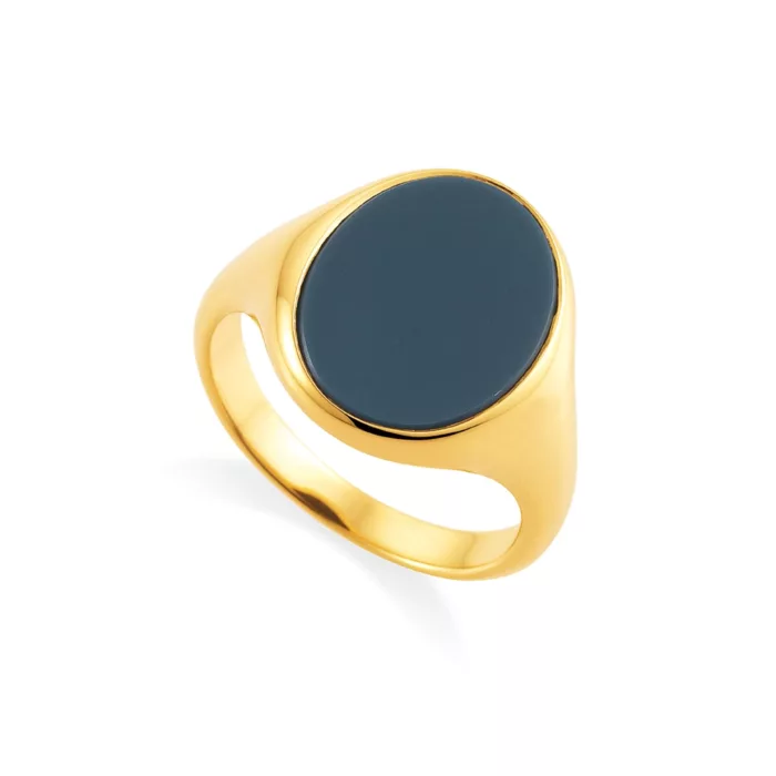 Sinettisormus Romeo & Julia Lite, 18k keltakulta, sininen onyksi, ovaali 17.0 x 13.0 mm