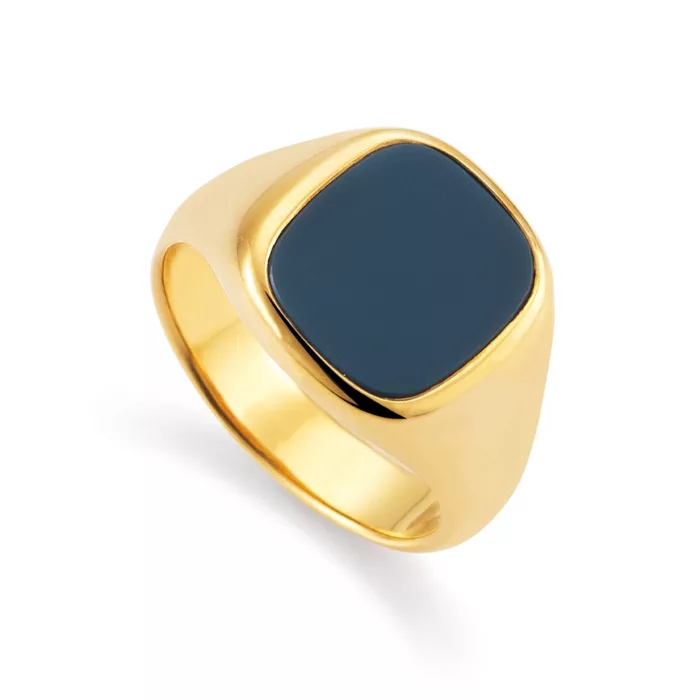 Sinettisormus Romeo & Julia Lite, 18k keltakulta, sininen onyksi, suorakulmio 13.3 x 11.5 mm