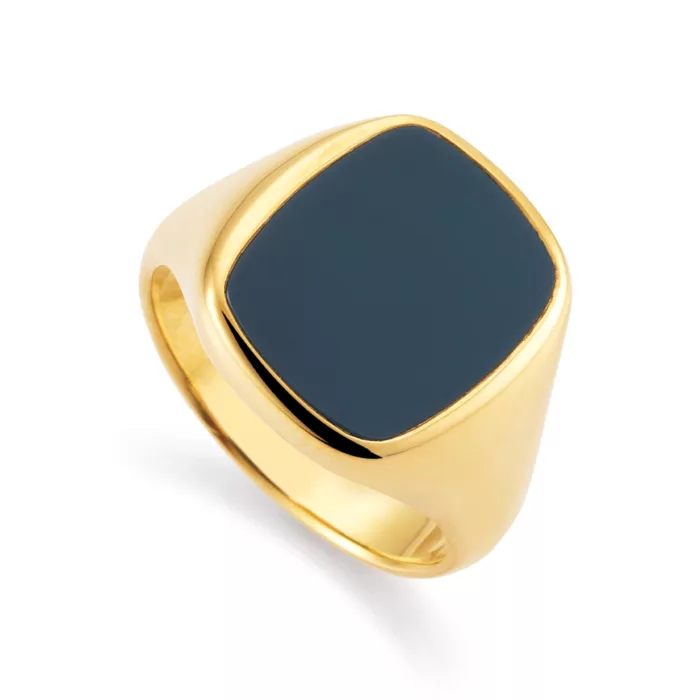 Sinettisormus Romeo & Julia Lite, 18k keltakulta, sininen onyksi, suorakulmio 16.0 x 13.0 mm